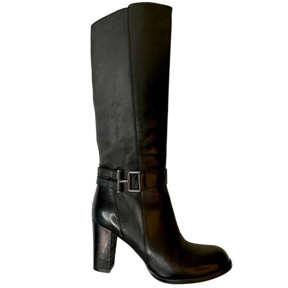 SESTO MEUCCI Black Knee High Heeled Made in Italy Leather Boots Size 8.5 - Picture 1 of 17